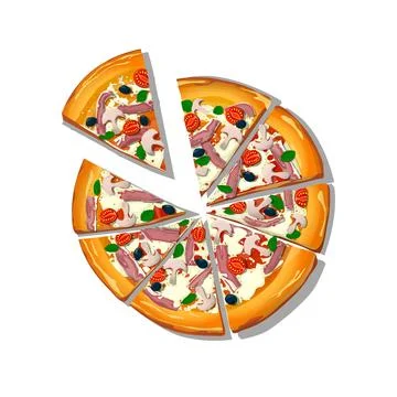 Sliced Pizza Prosciutto e Funghi cartoon over white background vector Stock Illustration