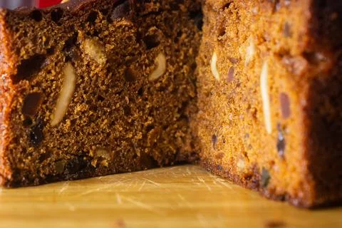 Sliced plum cake Stock Photos