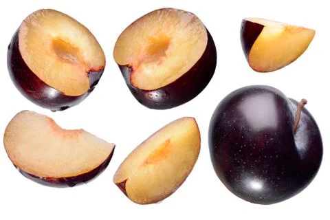 Sliced plums on white Stock Photos