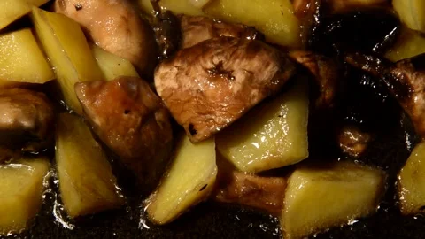 Sliced potato with sliced champignons Stock Footage 314584968