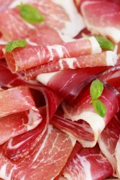 Sliced prosciutto Stock Photos