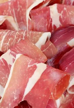 Sliced prosciutto Stock Photos