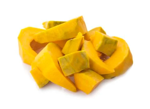 Sliced pumpkin chunks isolated Stock Photos