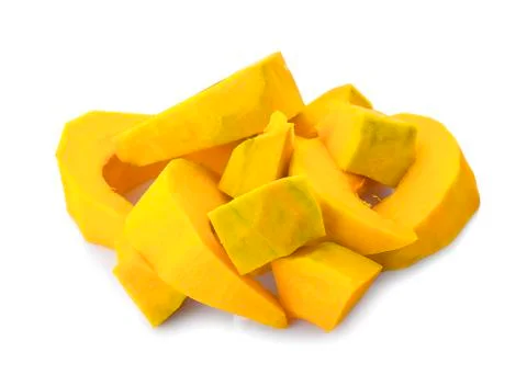 Sliced pumpkin chunks an isolated on white background Foto stock