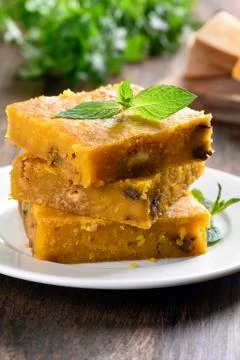 Sliced pumpkin pie with nuts Stock Photos