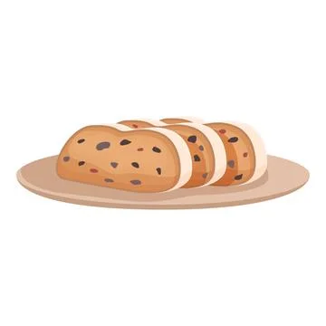 Sliced raisin bread loaf on plate illustration Stock Illustration