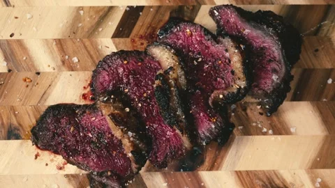 Sliced Rare Brisket on Board Stock Footage 323650165
