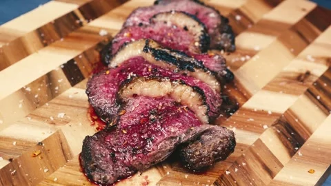 Sliced Rare Brisket on Board Stock Footage 323650168
