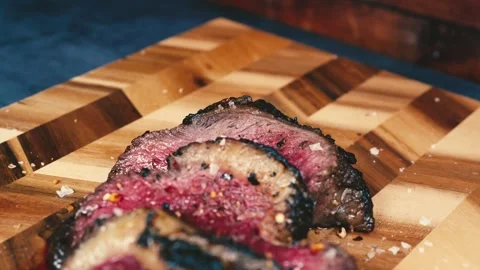 Sliced Rare Brisket on Board Stock Footage 323650204