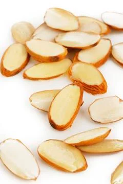 Sliced raw almonds Stock Photos