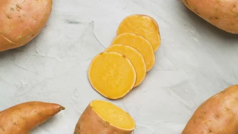Sliced raw sweet potato Stock Footage 140346099