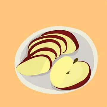 Sliced Red Apple on a Plate Vector Illustration Stock Illustration