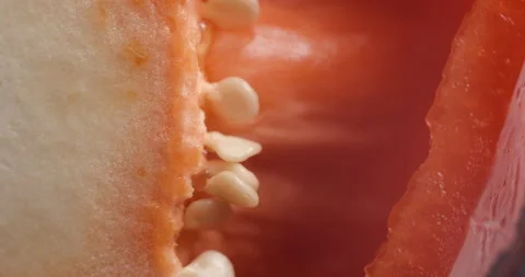 Sliced red pepper rotating close-up Видео 141697688