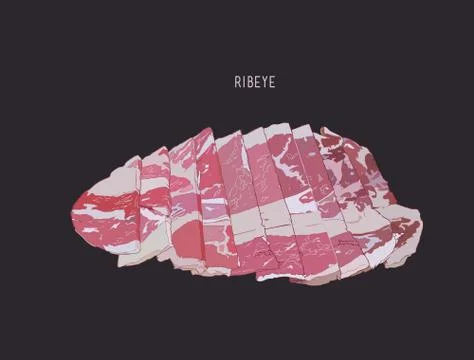 Sliced ribeye meat , sketch vector. Stock Illustration