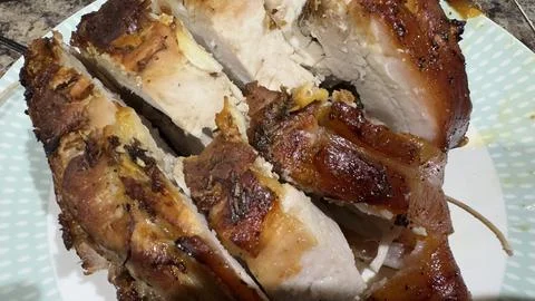 Sliced Roasted Turkey on Patterned Plate Stock Photos