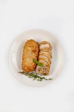 Sliced Roll With Greenery Stock Photos