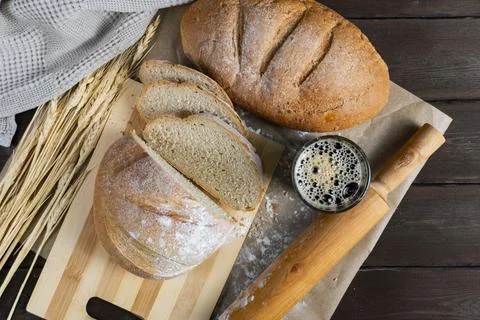 Sliced Rustic Bread with Kvass Stock Photos
