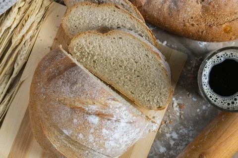 Sliced Rustic Bread with Kvass Stock Photos