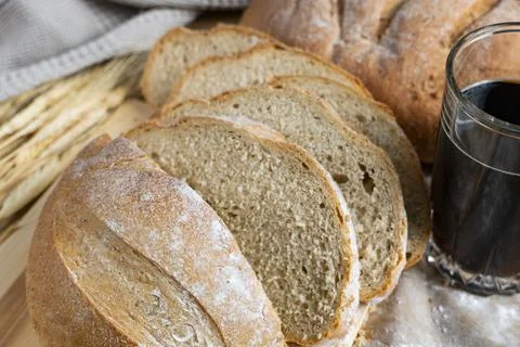 Sliced Rustic Bread with Kvass Stock Photos