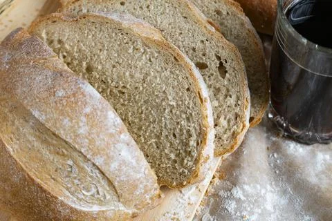 Sliced Rustic Bread with Kvass Stock Photos