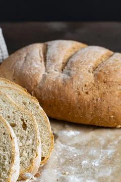 Sliced Rustic Bread with Wheat Stock Photos