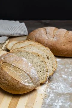 Sliced Rustic Bread with Wheat Foto stock