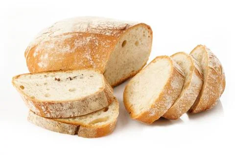 Sliced rustic bread on white background Stock Photos