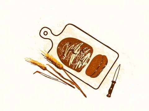 Sliced rye bread on the cutting board vector illustration. Fresh baked bread Illustrazione stock