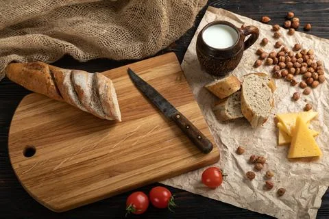 Sliced rye bread on a cutting board Stock Photos