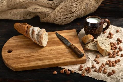 Sliced rye bread on a cutting board Stock Photos