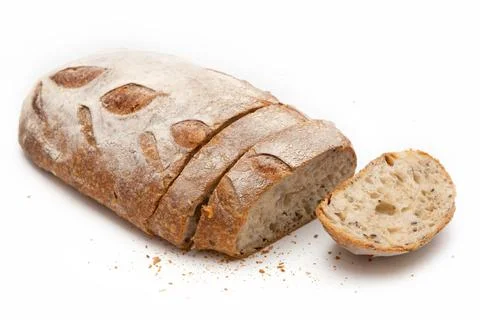 Sliced rye bread on a white background Foto stock