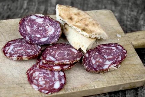Sliced Salami And Bread 写真素材