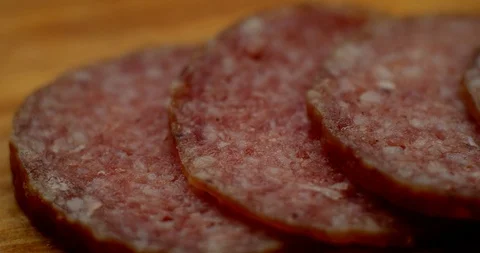Sliced salami close up Stock Footage 86985591