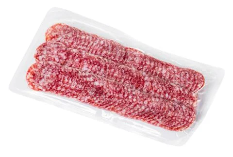 Sliced salami in a package Stock Photos