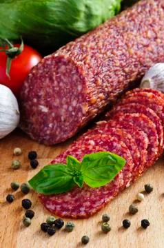 Sliced salami Foto stock