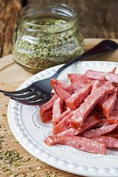Sliced salami Stock Photos