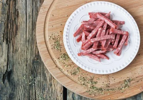 Sliced salami Stock Photos