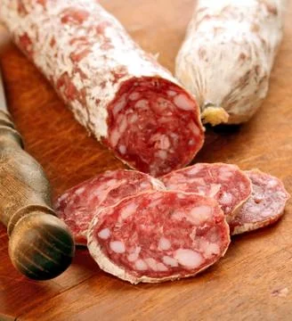 Sliced salami Stock Photos