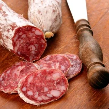 Sliced salami Stock Photos