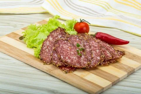 Sliced salami Stock Photos