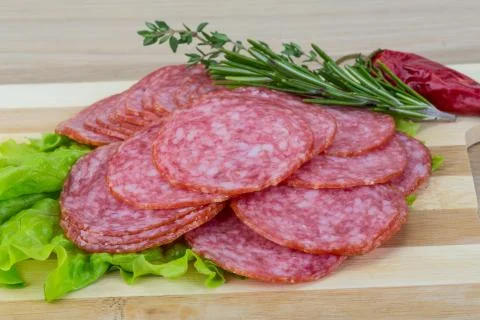 Sliced salami Stock Photos