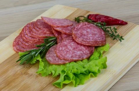Sliced salami Stock Photos