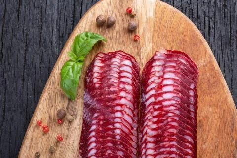Sliced salami Stock Photos