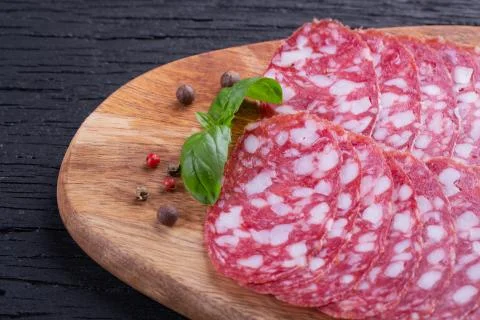 Sliced salami Stock Photos