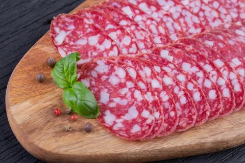 Sliced salami Stock Photos