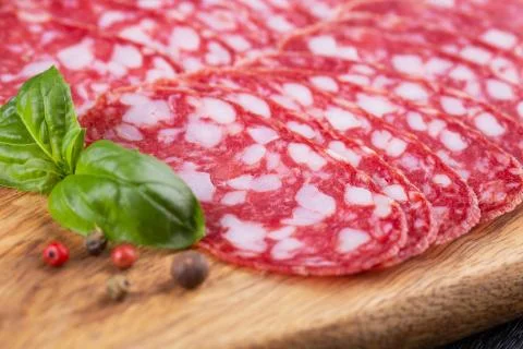 Sliced salami Stock Photos