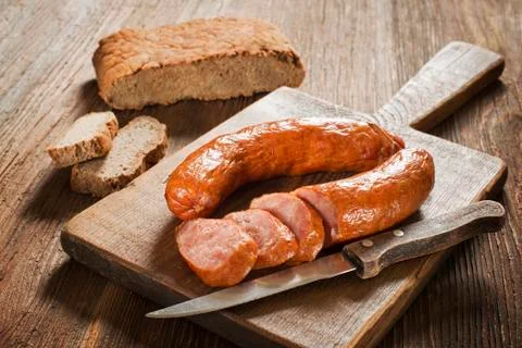 Sliced sausage with bread Stock Photos