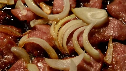 Sliced sausage with onion Stock Footage 255833571