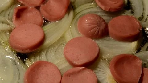 Sliced sausage with onion Stock Footage 271694422