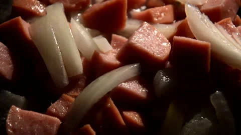 Sliced sausage with onion Stock Footage 329098484